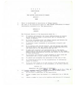Scan of Draft Constitution of The Lawyers Association of Tobago page 1